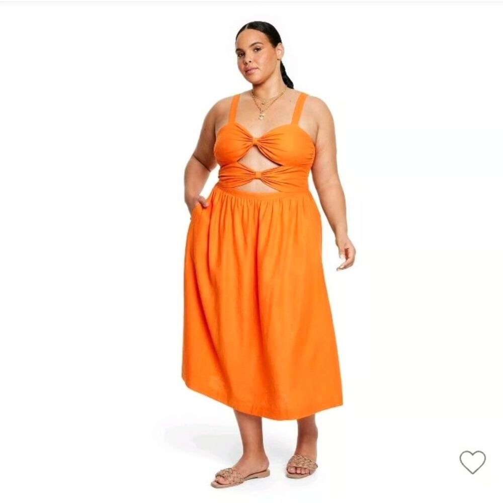 NWT Fe Noel x Target Orange Double Cut Out Linen Midi Dress Women's Plus Size 3X